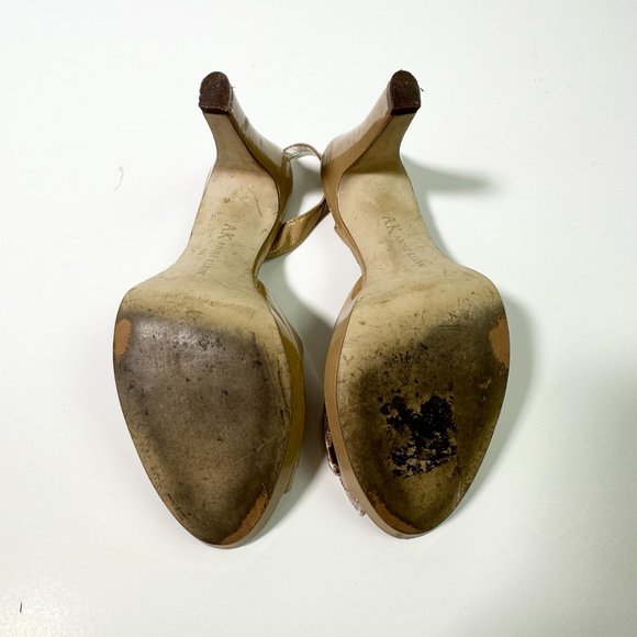 ANNE KLEIN "Akelisha" Patent Slingback Peep-Toe Bow Tan Nude Sz 7 - Picture 7 of 7